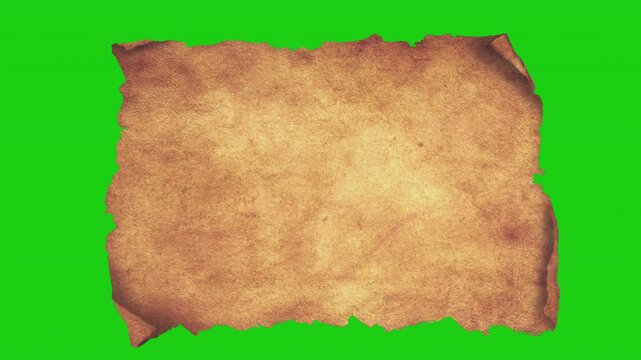 Antique blank parchment paper scroll on chroma key green background vintage document old texture paperwork