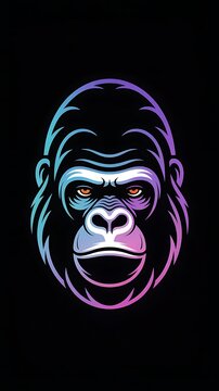 Neon Gorilla Portrait Vertical Mobile Wallpaper Background with Glowing Blue Purple Vector Line Art for Smartphone Display and Lockscreen Art mobile background  vertical wallpaper