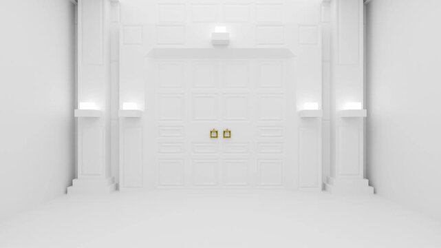 扉を開けて不思議な白い空間を進む無限ループ　3Dアニメーション