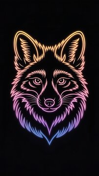 Neon Fox or wolf Portrait Vertical Mobile Wallpaper Background with Glowing Orange Purple Art for Smartphone Display and Lockscreen Background