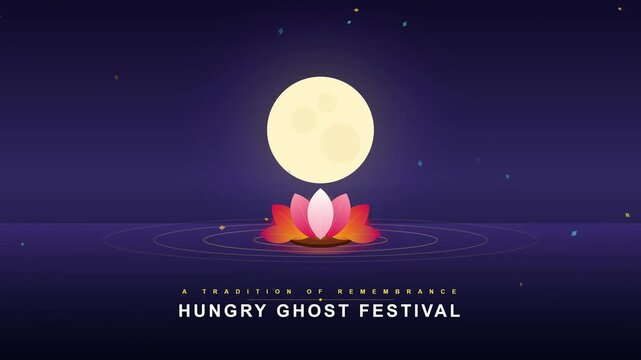 Vibrant Lotus Flower Floating on Water Rippling Under Full Moonlit Night