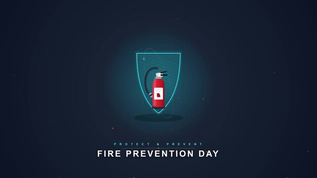 Safety Shield Protecting Fire Extinguisher Animation on Dark Background