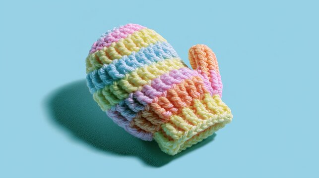 Handcrafted pastel striped crochet baby mittens with fluffy ear design