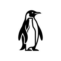 Obraz premium Minimalist Penguin Silhouette with Negative Space Bottle Logo Vector