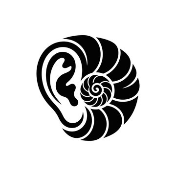 Abstract human ear and nautilus shell spiral logo icon vector