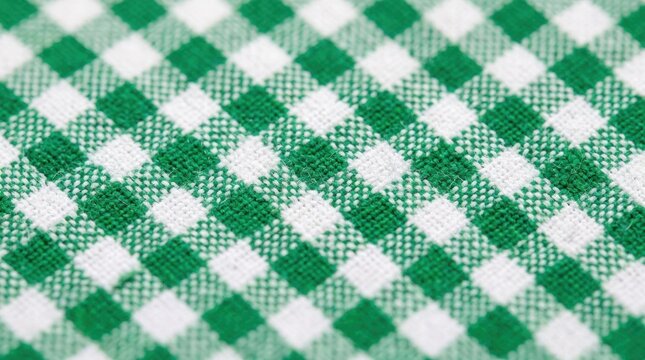 green and white gingham plaid pattern fabric background texture macro