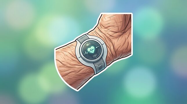 Elderly person wearing a smartwatch with heart rate monitor display