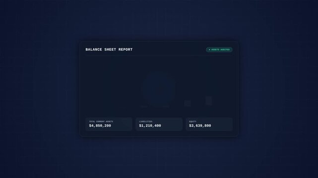 Financial Balance Sheet Report Dashboard showing animated data visualization and growth metrics