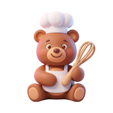 3D Render of a Cute Bear Chef Holding a Whisk