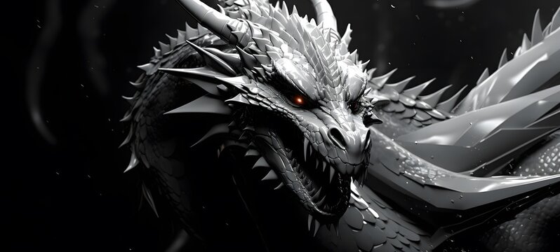 art of white dragon a black and white high contrast full body. Generative AI