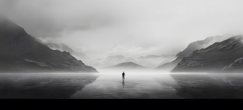 art of lake a black and white high contrast full body. Generative AI