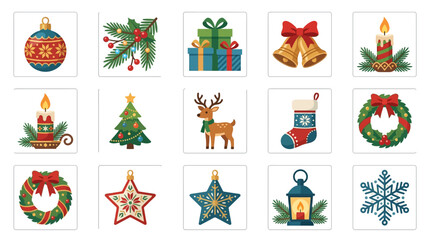 Fototapeta premium Set of decorative Christmas icons and holiday design elements.
