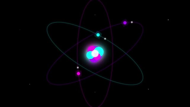 Animated neon atom model with spinning electrons in orbit