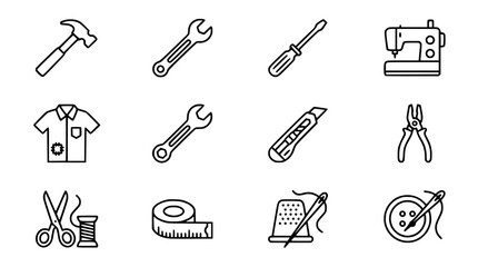 Obraz premium Set of 12 sewing and repair icons, flat design, isolated on white