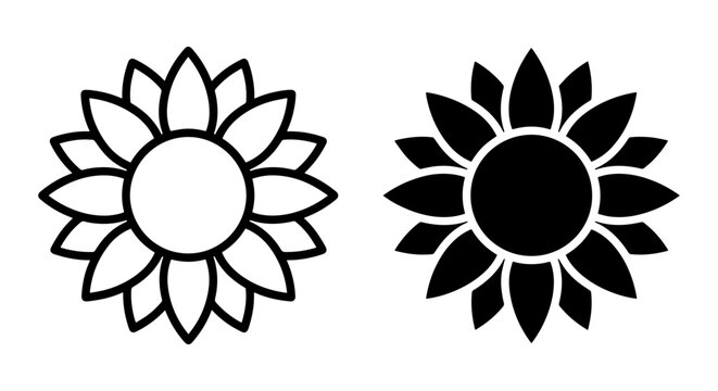Sunflower Icons, Simple Floral Vector Graphics, Black and White Flower Symbols, Nature Elements