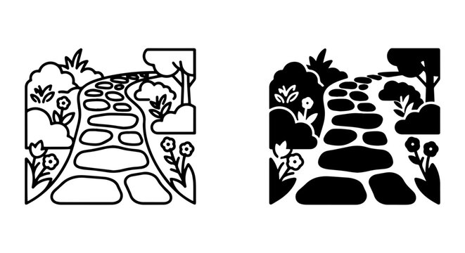 Garden Path Vector Icons, Stone Walkway Illustration, Nature Landscape Elements, Outdoor Scene Graphics