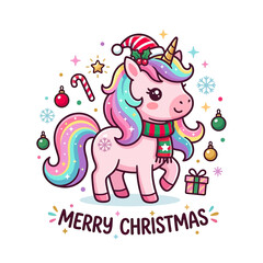 Fototapeta premium Cute Unicorn Christmas Celebration with Festive Decorations