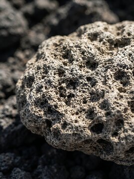 Close up of porous volcanic rock texture with natural light.