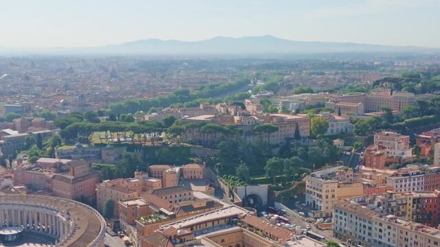 Panoramic View of St. Peter's Square, Castel Sant'Angelo and Rome Skyline from St. Peter's Basilica Dome