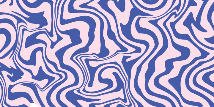 Abstract background pattern with colorful waves. Psychedelic groovy trippy y2k retro seamless pattern in blue and pink colors. Wavy and swirled brush strokes liquid background for packaging design