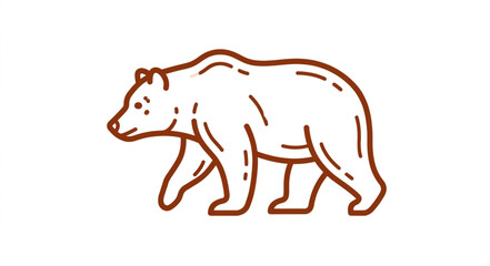 Fototapeta premium Brown bear walking illustration in simple line art style.
