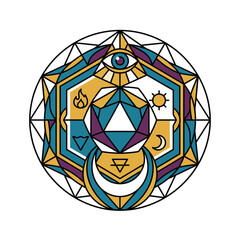 Obraz premium Sacred Geometry Symbol with Celestial and Elemental Icons