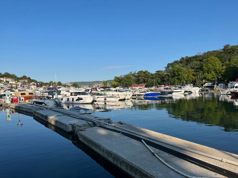 Boats moored in Istinye Marina (Istinye Boat Park) at Sariyer District in Istanbul, Turkey. It's located on the European side of the Istanbul Bosphorus.
