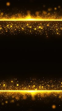 Sparkling gold dust flows along luminous horizontal edges, leaving a dark center for text or logos. Useful for festive announcements, premium advertising, stage screens, and cinematic title sequences.