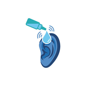A clean vector illustration showing ear drops being applied to an ear, representing effective hearing care, personal health, and wellness in ear hygiene practices.