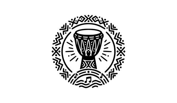 African Djembe Drum Emblem Black Vector Illustration