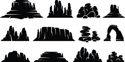 Black and white mountain and rock formations vector set © MD. SOHAN MIA
