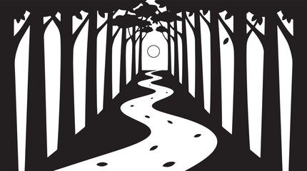 Naklejka premium Minimalist Black and White Forest Path Illustration