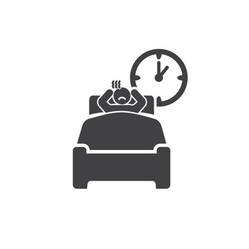 Flat icon design vector depicting insomnia, stress, and the inability to sleep.