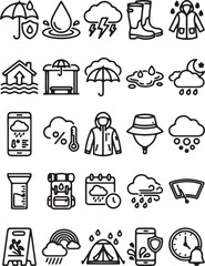 Obraz premium Weather Icons Collection Line Art Style On A White Background