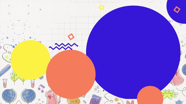 Vibrant Animated Back to School Doodle Background with Dynamic Circles and Hand Drawn Education Elements