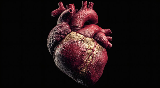 Detailed 3D Render of a Human Heart with Visible Arteries.