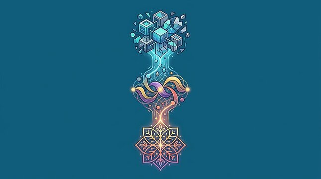 Abstract vertical graphic connecting technology and nature