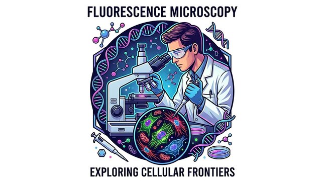 Scientist conducting fluorescence microscopy research on human cells