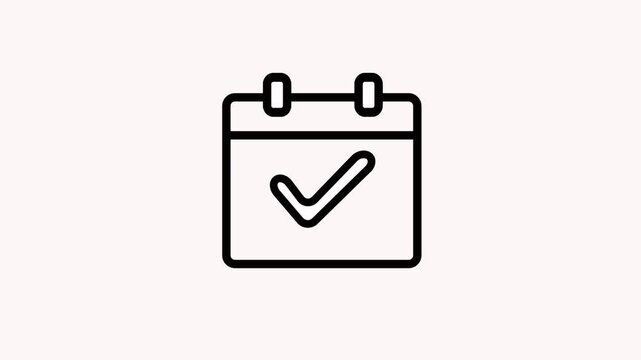 Appointment date animated icon. Calendar or schedule with check mark for time, reminder, meeting agenda, planner, timeline, organization, ceremonial and event. 4K video with alpha channel
