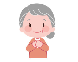 Fototapeta premium 胸の前で手を重ねて安心するシニア女性のイラスト素材