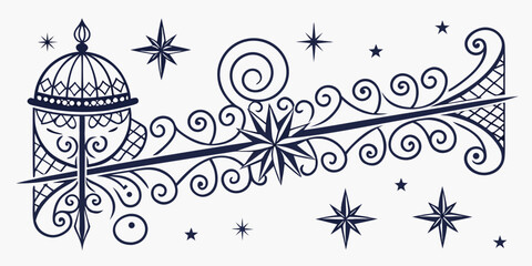 Ornate decorative corner featuring a domed structure, swirling filigree, and starburst accents on a white background, for layouts © Rifat
