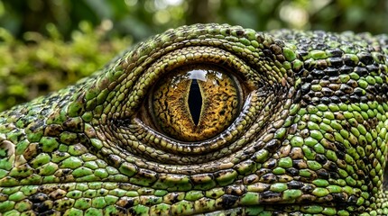 Naklejka premium Crocodile Eye Close-up, Reptile Skin Texture, Wildlife Macro Shot