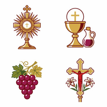 Set of four traditional Christian religious symbols and icons