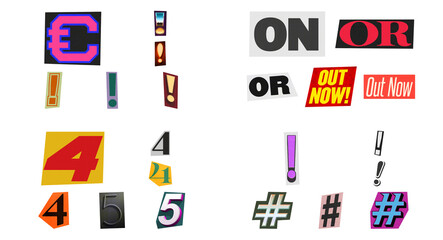 Magazine cutout letters and numbers PNG overlay. Ransom note style typography for creative design projects. © Mavric