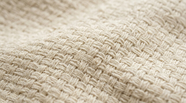 Close-up Textured Beige Woven Fabric Macro Detail