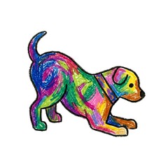 Fototapeta premium Colorful Hand Drawn Rainbow Dog Illustration in Playful Pose on White Background
