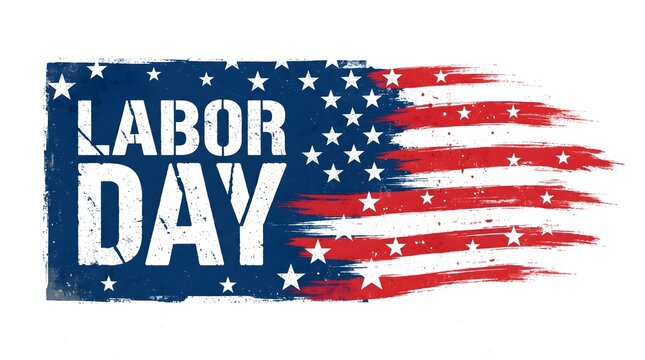 Labor day celebration graphic with a distressed american flag design on a clean white background