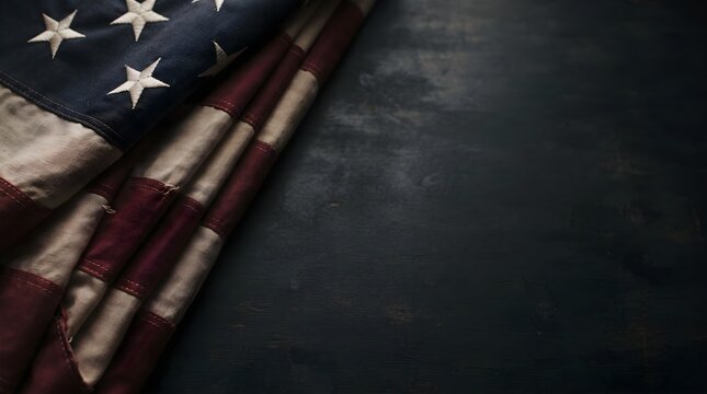 American flag draped over a dark textured background for labor day celebration and patriotic holiday design