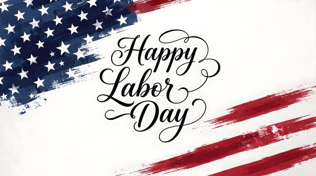 Happy labor day greeting card with artistic brush stroke style american flag background and elegant calligraphy