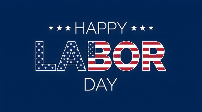Happy labor day greeting card design with american flag pattern typography on a dark blue background